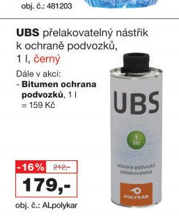 UBS přelakovatelný nástřik k ochraně podvozků, 1 l, černý