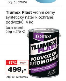 Tlumex Plast vrchní černý syntetický nátěr k ochraně podvozků, 4 kg