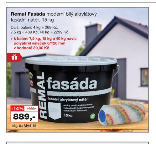 Remal Fasáda moderní bílý akrylátový fasádní nátěr, 15 kg