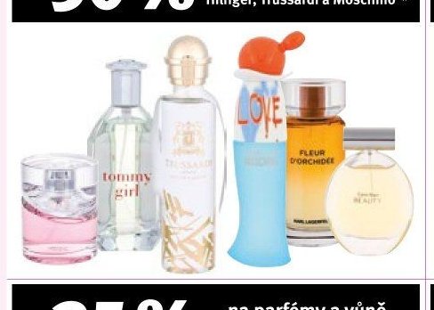 Parfémy Calvin Klein, Hugo Boss, Karl Lagerfeld, Tommy Hilfiger, Trussardi, Moschino