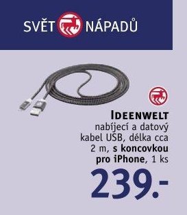 IDEENWELT nabíjecí a datový kabel USB, délka cca 2 m, s koncovkou pro iPhone, 1 ks