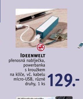 IDEENWELT přenosná nabíječka, powerbanka s kroužkem na klíče, vč. kabelu micro-USB, různé druhy, 1 ks