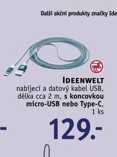 IDEENWELT nabíjecí a datový kabel USB, délka cca 2 m, s koncovkou micro-USB nebo Type-C, 1 ks