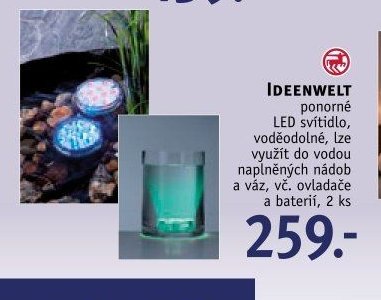 IDEENWELT ponorné LED svítidlo, voděodolné, lze využít do vodou naplnění nádob a váz, vč. ovladače a baterií, 2 ks