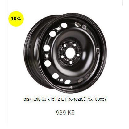 disk kola 6J x15H2 ET 38 rozteč: 5x100x57