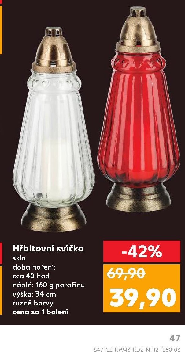Hřbitovní svíčka sklo