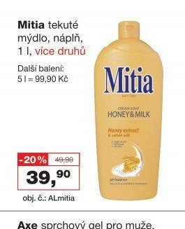Mitia tekuté mýdlo, náplň, 1 l, více druhů