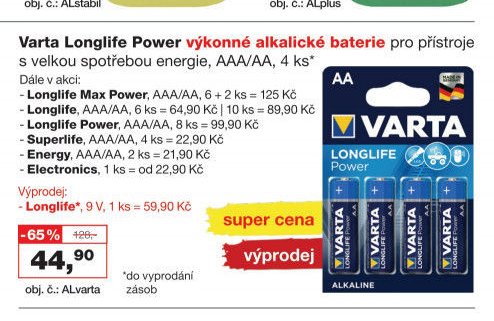 Varta Longlife Power alkalické baterie