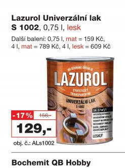 Lazurol Univerzální lak S 1002, 0,75 l, lesk