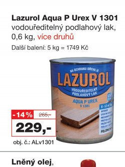 Lazurol Aqua P Urex V 1301 vodouředitelný podlahový lak, 0,6 kg, více druhů