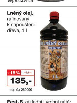 Lněný olej, rafinovaný k napouštění dřeva, 1 l