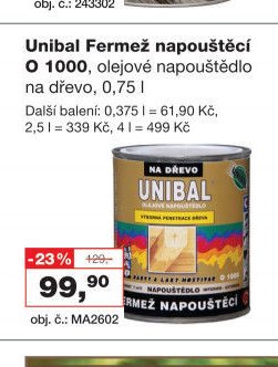 Unibal Fermež napouštěcí O 1000, olejové napouštědlo na dřevo, 0,75 l