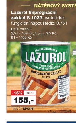 Lazurol Impregnační základ S 1033 syntetické fungicidní napouštědlo, 0,75 l