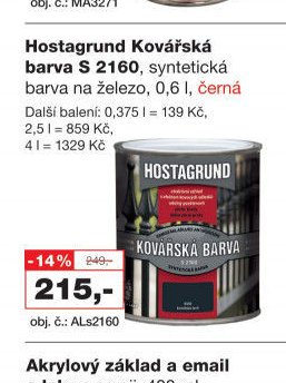 Hostagrund Kovářská barva S 2160, syntetická barva na železo, 0,6 l, černá