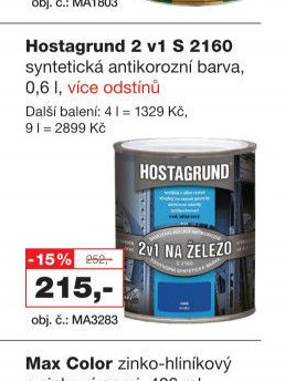 Hostagrund 2 v 1 S 2160 syntetická antikorozní barva, 0,6 l, více odstínů