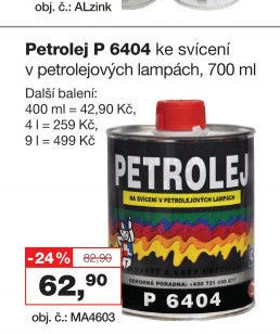 Petrolej P 6404 ke svícení v petrolejových lampách, 700 ml