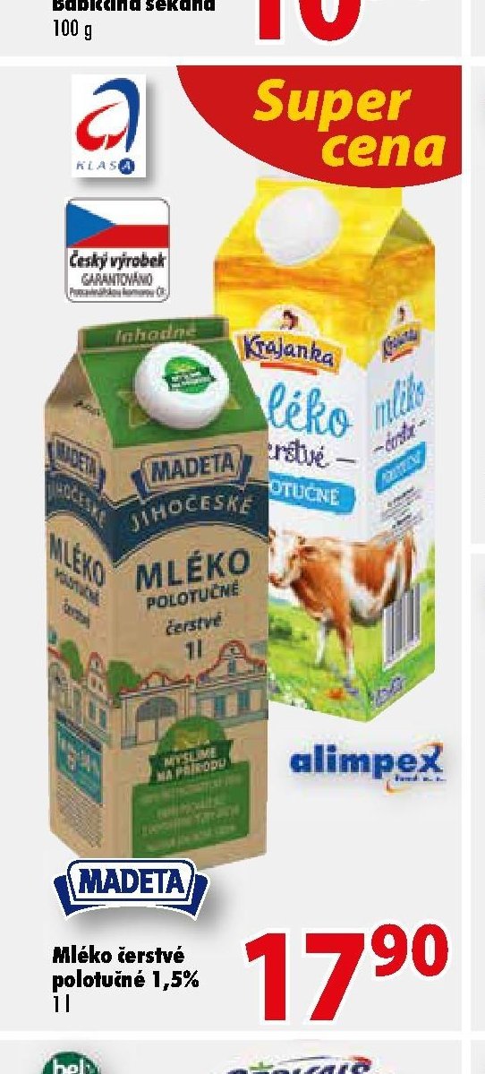 Mléko čerstvé polotučné 1,5%
