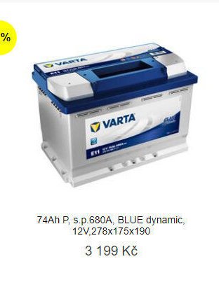 74Ah P, s.p.680A, BLUE dynamic, 12V,278x175x190