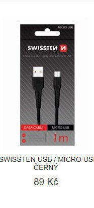 KABEL SWISSTEN USB / MICRO USB 1,0 M ČERNÝ