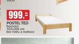 POSTEL TED borovice 102x206 cm bez roštu a matrace
