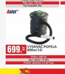 VYSAVAČ POPELA 800W/15l
