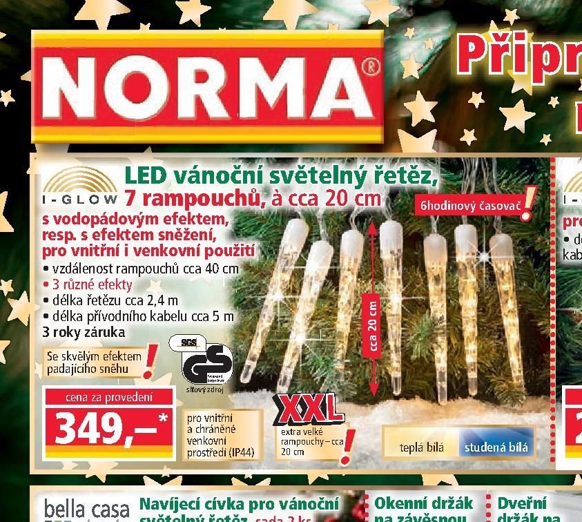 LED vánoční světelný řetěz, 7 rampouchů