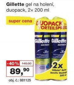 Gillette gel na holení, duopack, 2x 200 ml