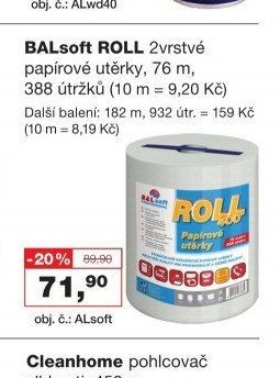BALsoft ROLL 2vrstvé papírové utěrky, 76 m