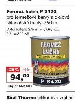 Fermež lněná P 6420, pro fermežové barvy a olejové sklenářské tmely, 750 ml
