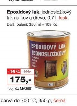 Epoxidový lak, jednosložkový lak na kov a dřevo, 0,7 l, lesk