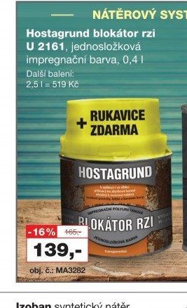 Hostagrund blokátor rzi U 2161, jednosložková impregnační barva, 0,4 l