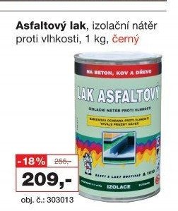 Asfaltový lak, izolační nátěr proti vlhkosti, 1 kg, černý