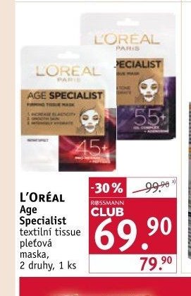 L'ORÉAL Age Specialist textilní tissue pleťová maska