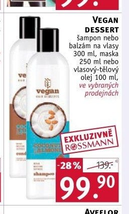 VEGAN DESSERT šampon nebo balzám na vlasy 300 ml, maska 250 ml nebo vlasový-tělový olej 100 ml, ve vybraných prodejnách
