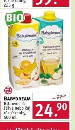 BABYDREAM BIO ovocná šťáva nebo čaj, 500 ml