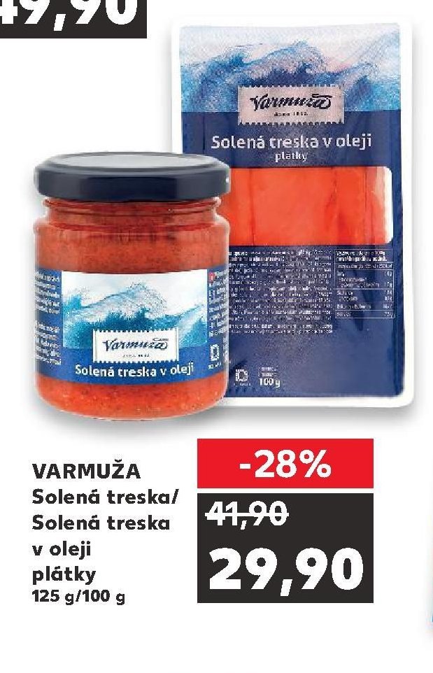 VARMUŽA Solená treska v oleji plátky 125 g