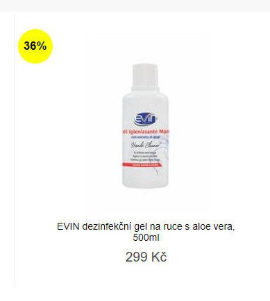 EVIN dezinfekční gel na ruce s aloe vera, 500ml