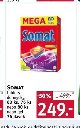 SOMAT tablety do myčky, 60 ks, 76 ks nebo 80 ks nebo gel 76 dávek - ROSSMANN drogerie aktualniletaky.eu