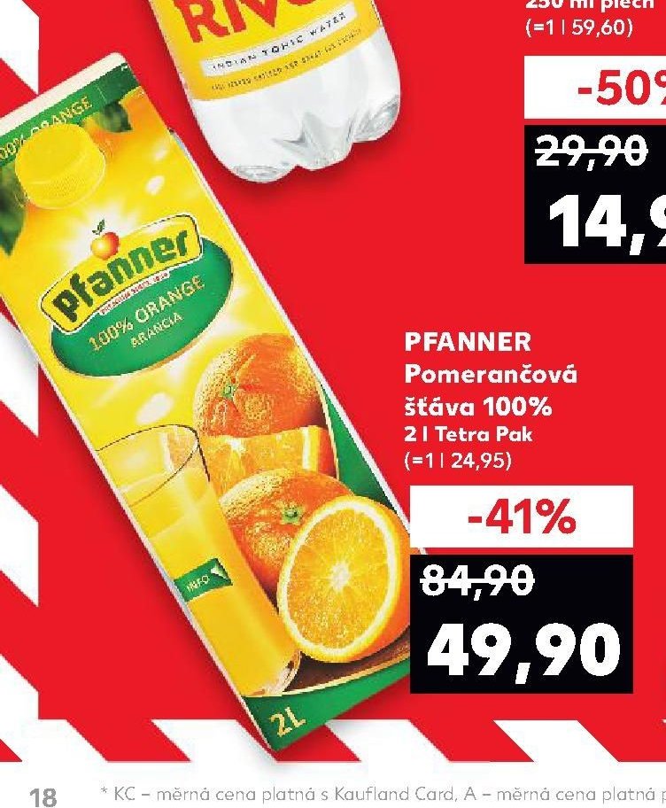 PFANNER Pomerančová šťáva 100% 2 l Tetra Pak