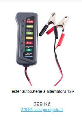 Tester autobaterie a alternátoru 12V