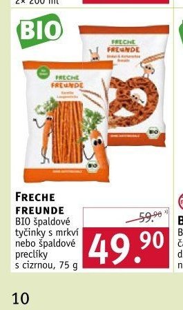 FRECHE FREUNDE BIO špaldové tyčinky s mrkví nebo špaldové preclíky