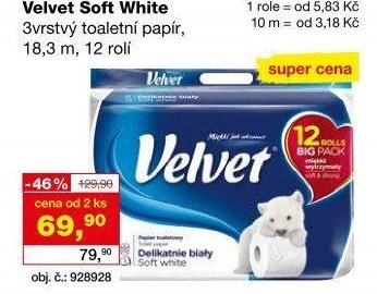 Velvet Soft White 3vrstvý toaletní papír