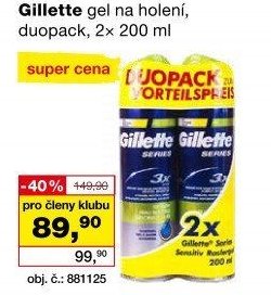 Gillette gel na holení, duopack, 2 x 200 ml