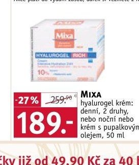 MIXA hyalurogel krém: denní, 2 druhy, nebo noční nebo krém s pupalkovým olejem, 50 ml