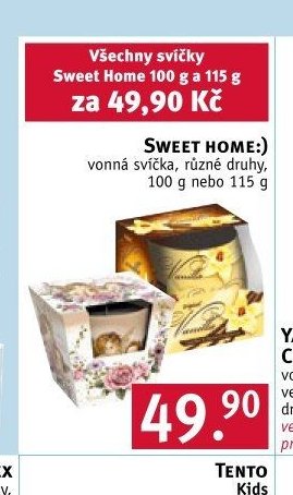 Sweet Home vonná svíčka, různé druhy, 100 g nebo 115 g