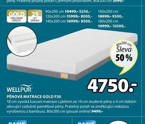 PĚNOVÁ MATRACE GOLD F30