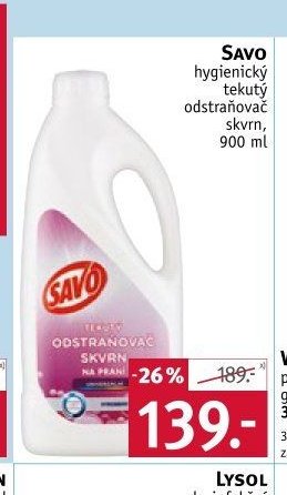 SAVO hygienický tekutý odstraňovač skvrn, 900 ml