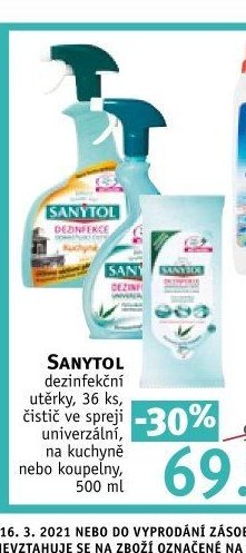 Sanytol dezinfekční utěrky, 36 ks, čistič ve spreji univerzální, na kuchyně nebo koupelny, 500 ml