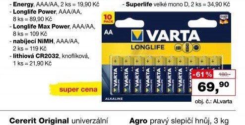 Varta Longlife alkalické baterie, AAA/AA, 10 ks