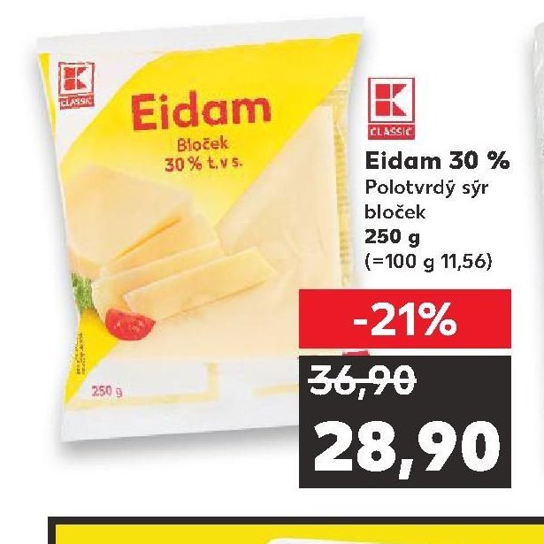Eidam 30 % Polotvrdý sýr bloček